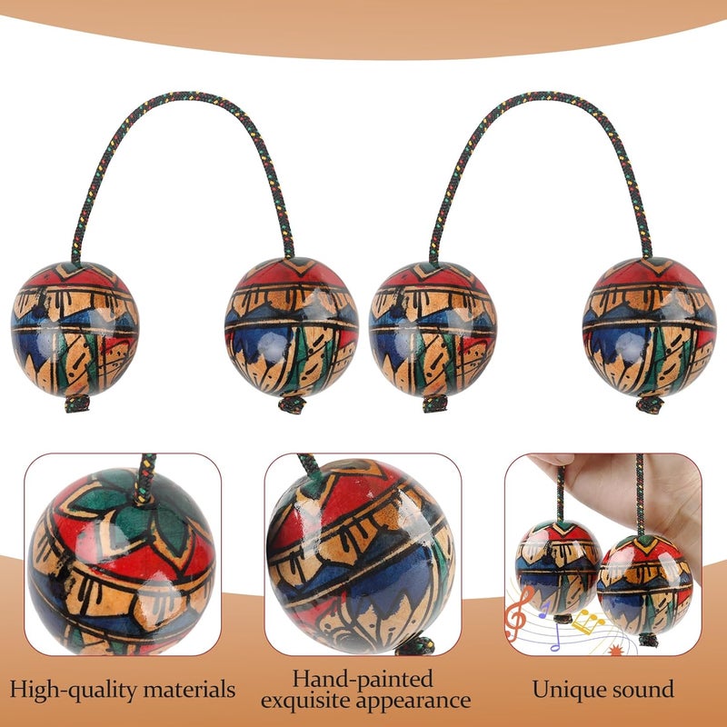GOGHOST 2-Pack Wooden Hand-Painted Kashaka Shaker, Asalato Instrument Rhythmic Ball, Adjustable Length African Shakers, Traditional Aslatuas Double Balls Hand Percussion for Performances - Image 3